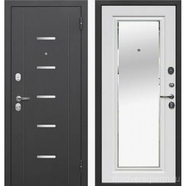 Входная металлическая дверь 7,5 см Гарда Серебро зеркало Белый ясень