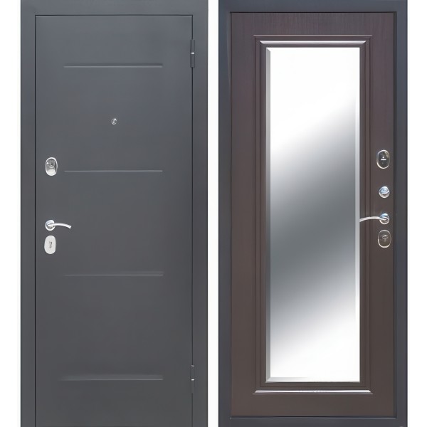 Входная дверь металлическая Гарда серебро Зеркало фацет 7,5 см венге